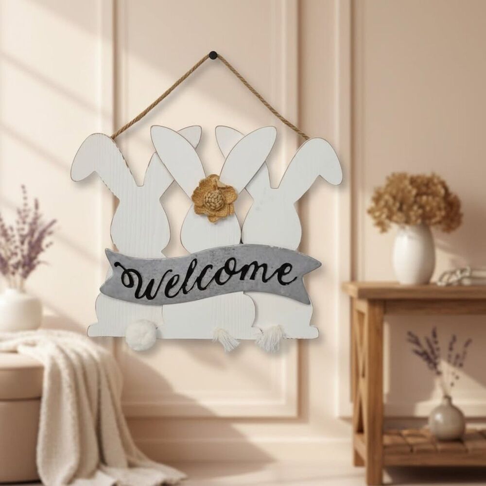 Wooden Easter Bunny Welcome Sign